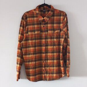 PATAGONIA orange and brown plaid flannel shirt